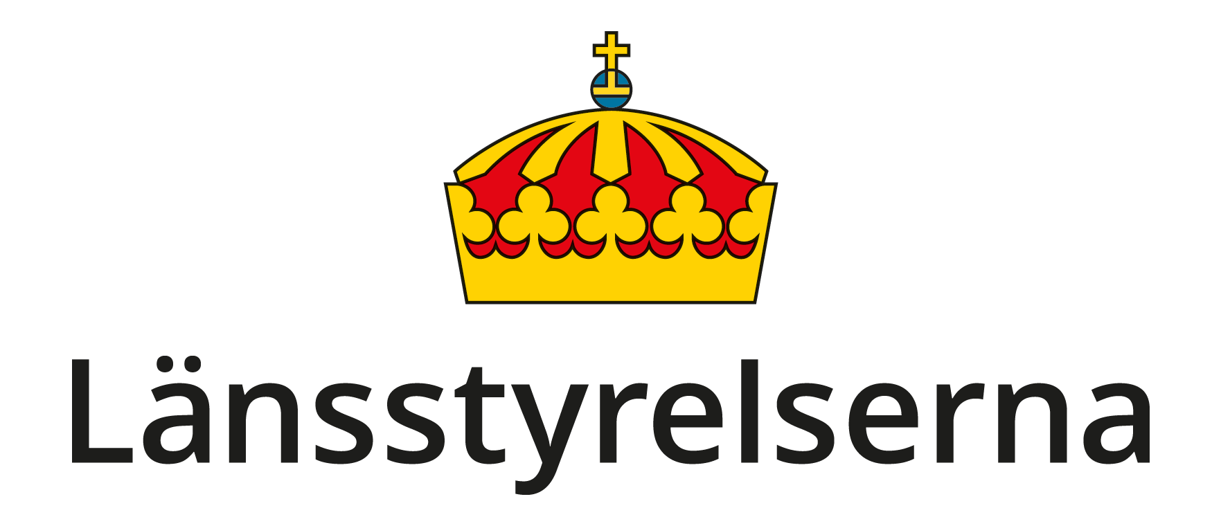Länsstyrelsernas gemensamma logotyp. Överst är en krona (av typen kungakrona) och under står det Länsstyrelserna.
